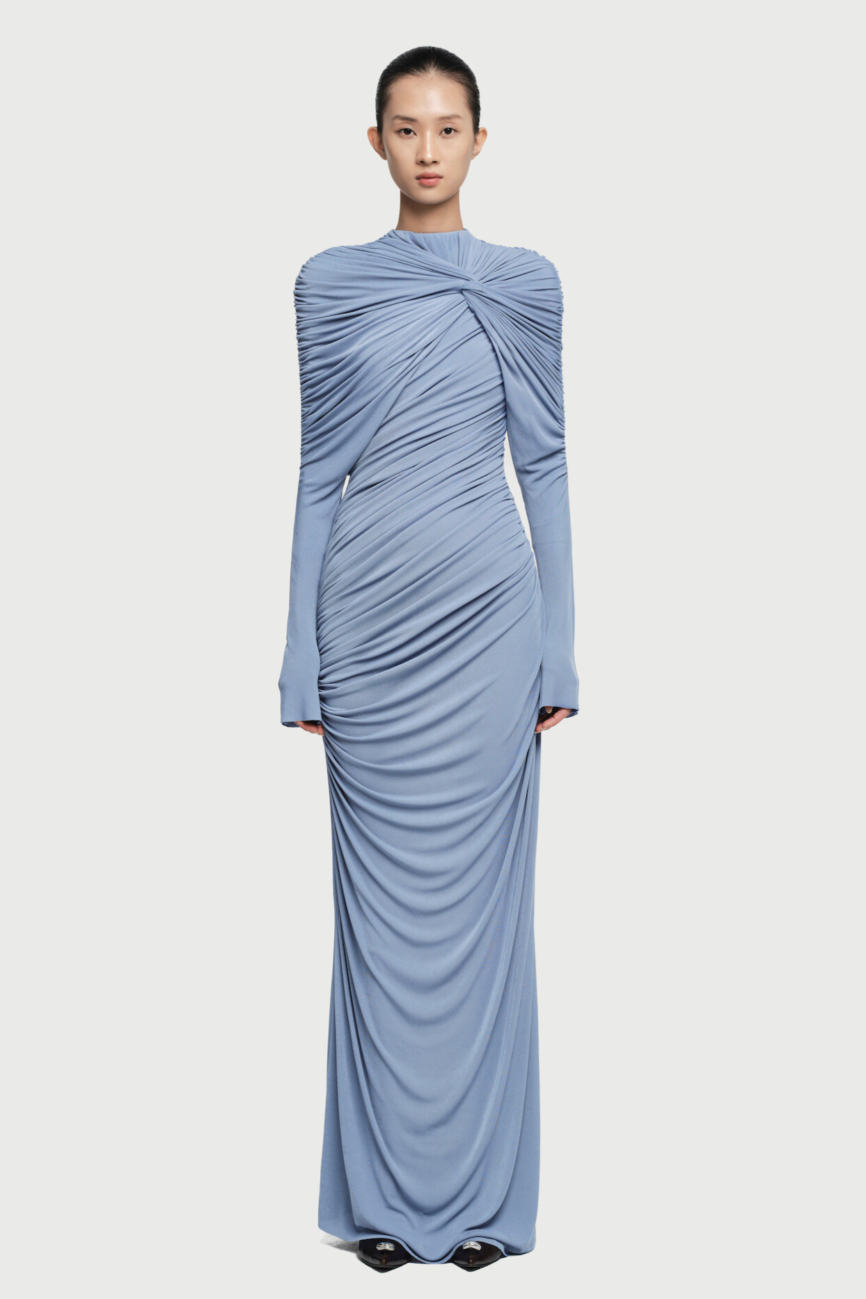Lizane Ruched Twisted Draped Maxi Dress In Blue