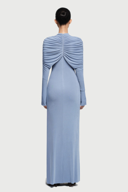 Lizane Ruched Twisted Draped Maxi Dress In Blue