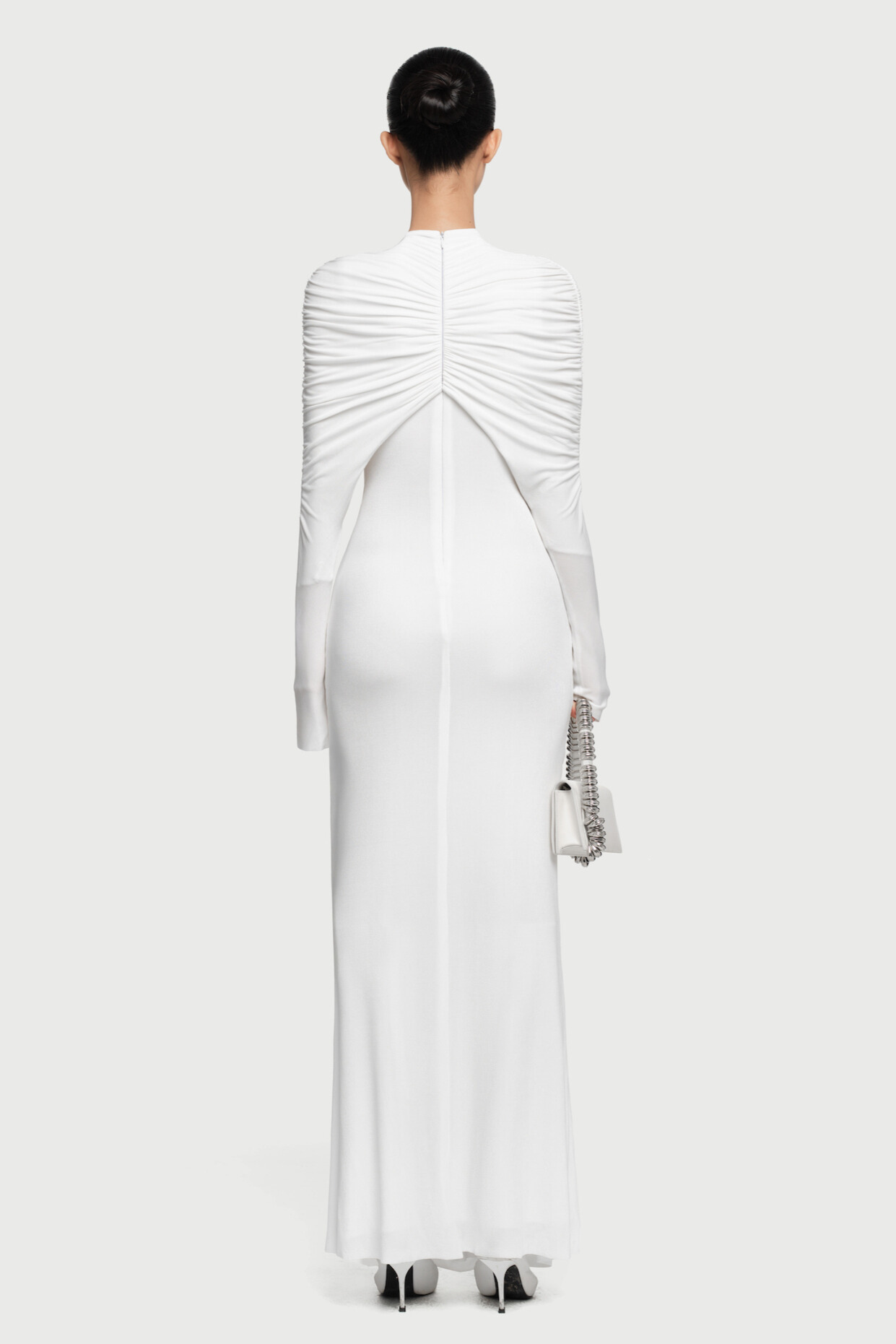 Lizane Ruched Twisted Draped Maxi Dress In White
