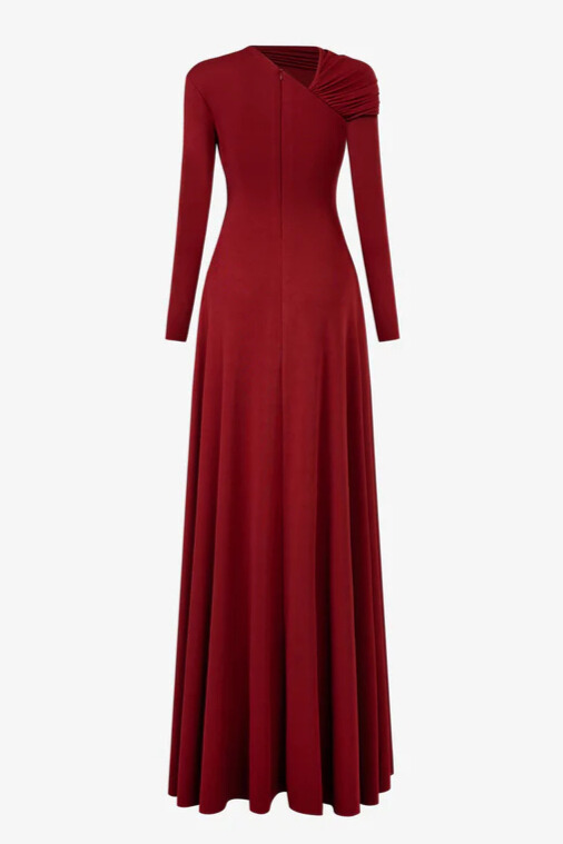 Hannal Cutout Sleeve Pleated Maxi Dress In Red