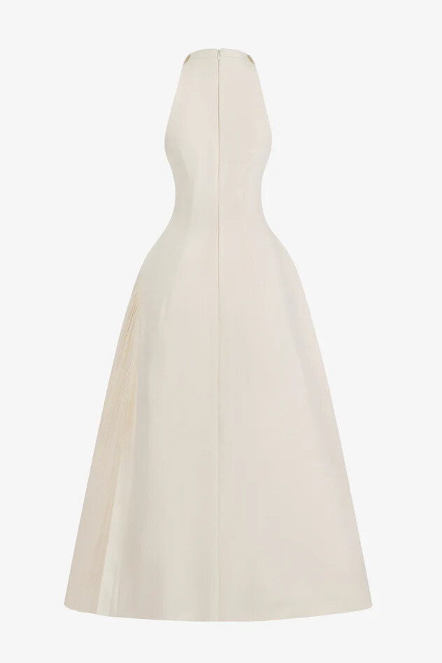 Arbria Halterneck Cutout Pleated Midi Dress In Cream