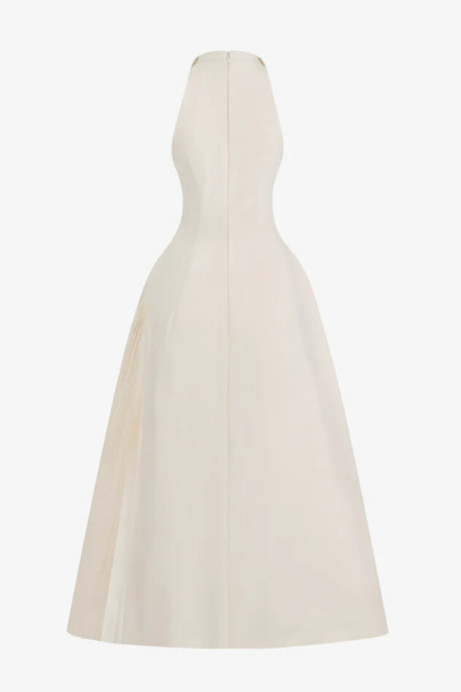 Arbria Halterneck Cutout Pleated Midi Dress In Cream
