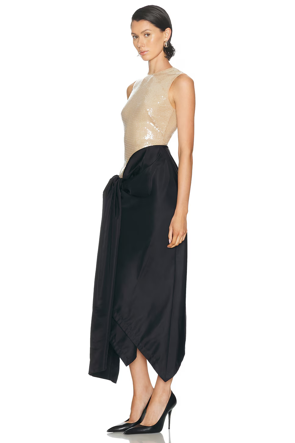 Araminta Sleeveless Sequin Ruched Midi Dress