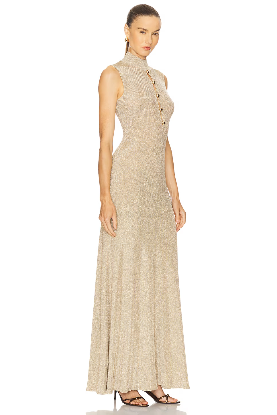 Eulalia High Neck Sleeveless Glitter Maxi Dress In Gold