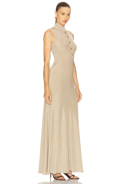 Eulalia High Neck Sleeveless Glitter Maxi Dress In Gold