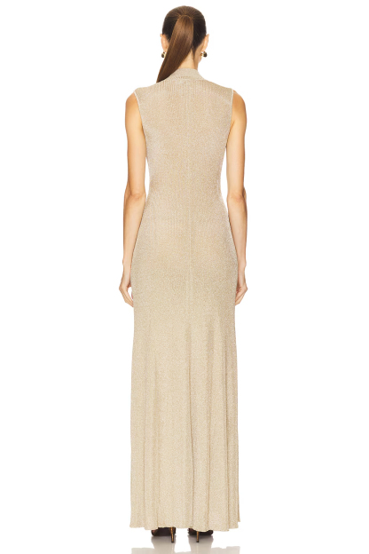 Eulalia High Neck Sleeveless Glitter Maxi Dress In Gold