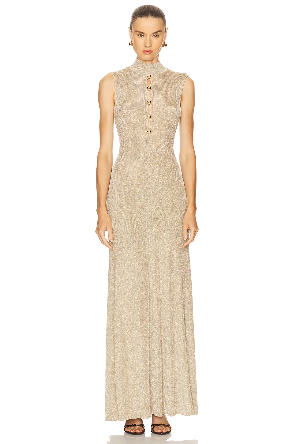 Eulalia High Neck Sleeveless Glitter Maxi Dress In Gold