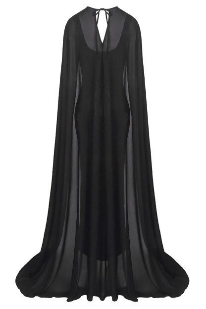 Leopard Sequin Caped Maxi Dress Set In Black