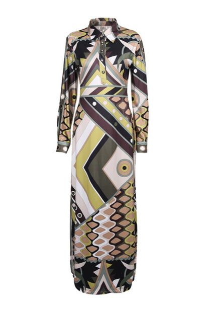 Brandee Geo Print Button Up Maxi Dress