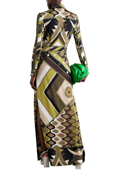 Brandee Geo Print Button Up Maxi Dress