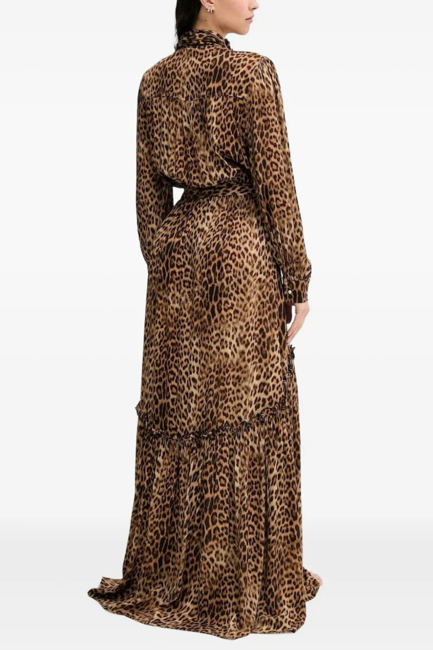 Renetta Plunge Neck Leopard Maxi Dress In Brown