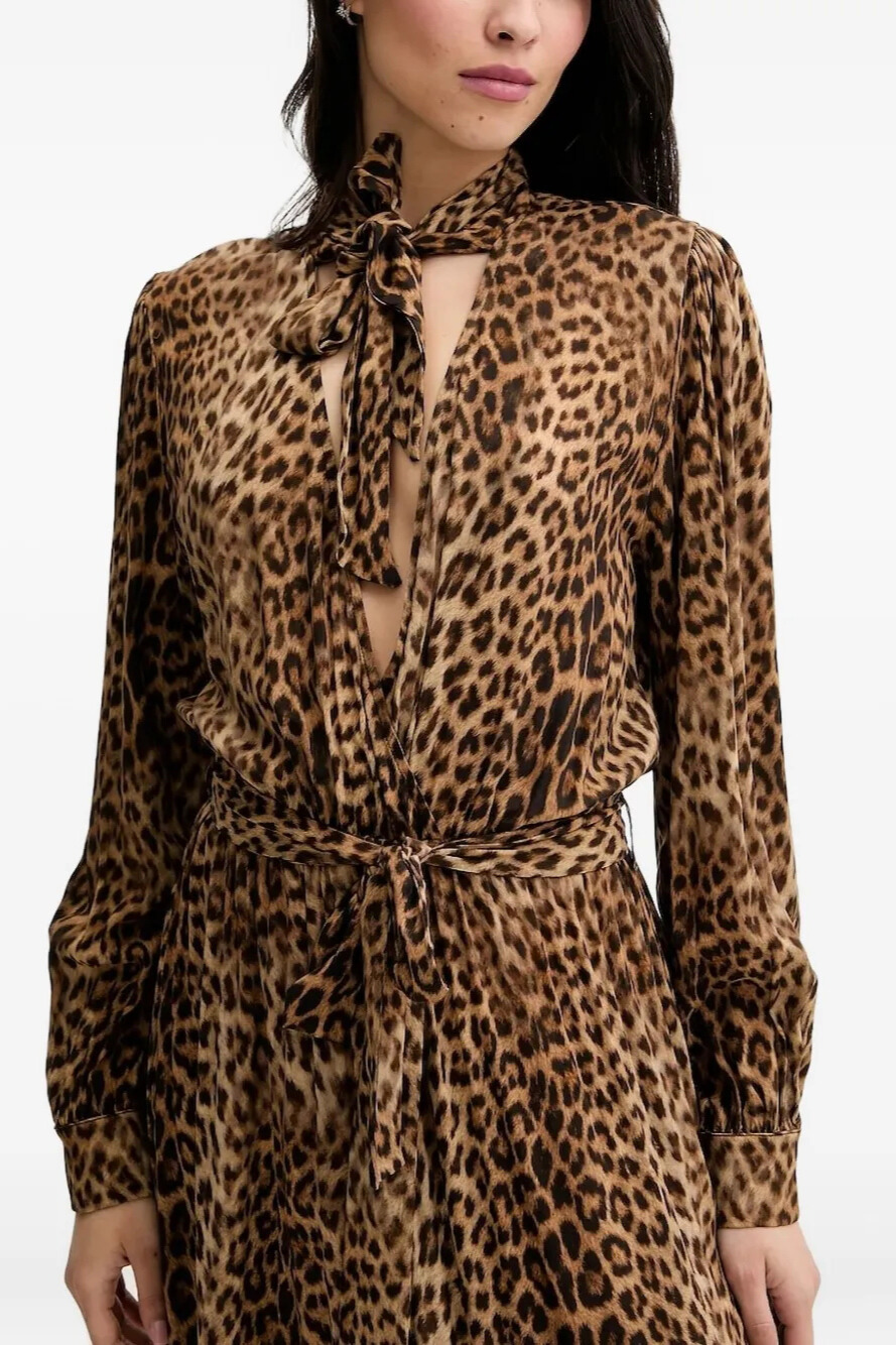 Renetta Plunge Neck Leopard Maxi Dress In Brown