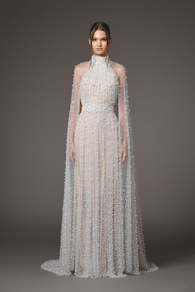 Leticia Cape Sleeve Embellished Maxi Dress In White