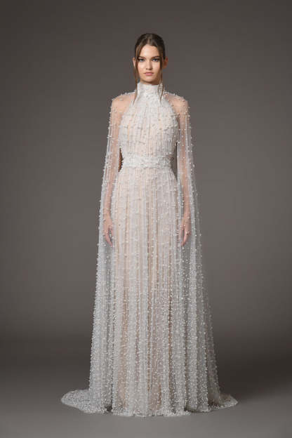 Leticia Cape Sleeve Embellished Maxi Dress In White