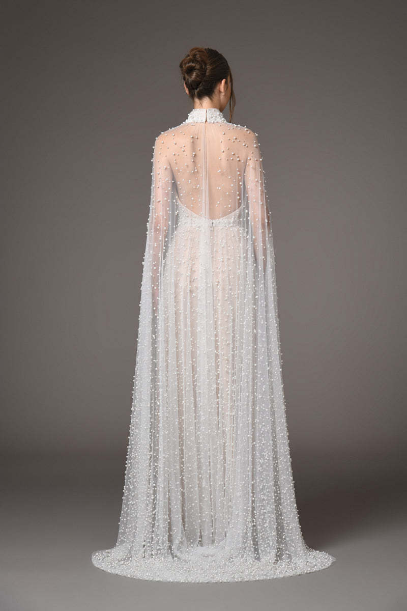 Leticia Cape Sleeve Embellished Maxi Dress In White