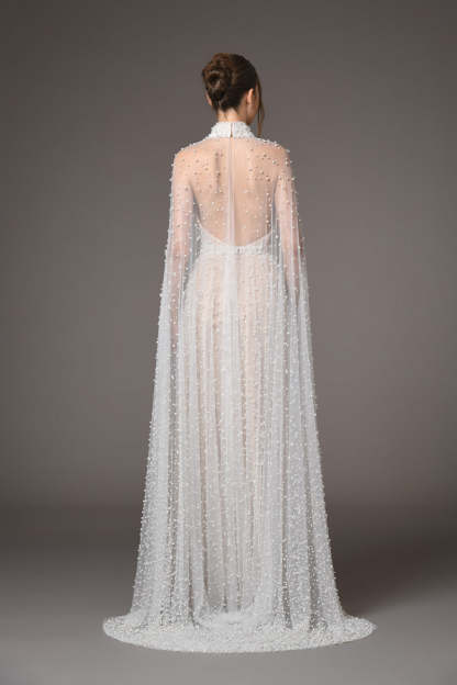 Leticia Cape Sleeve Embellished Maxi Dress In White