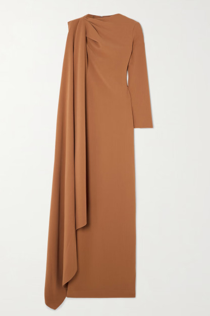 Jelia Asymmetric Draped Cape Sleeve Maxi Dress In Dark Mustard