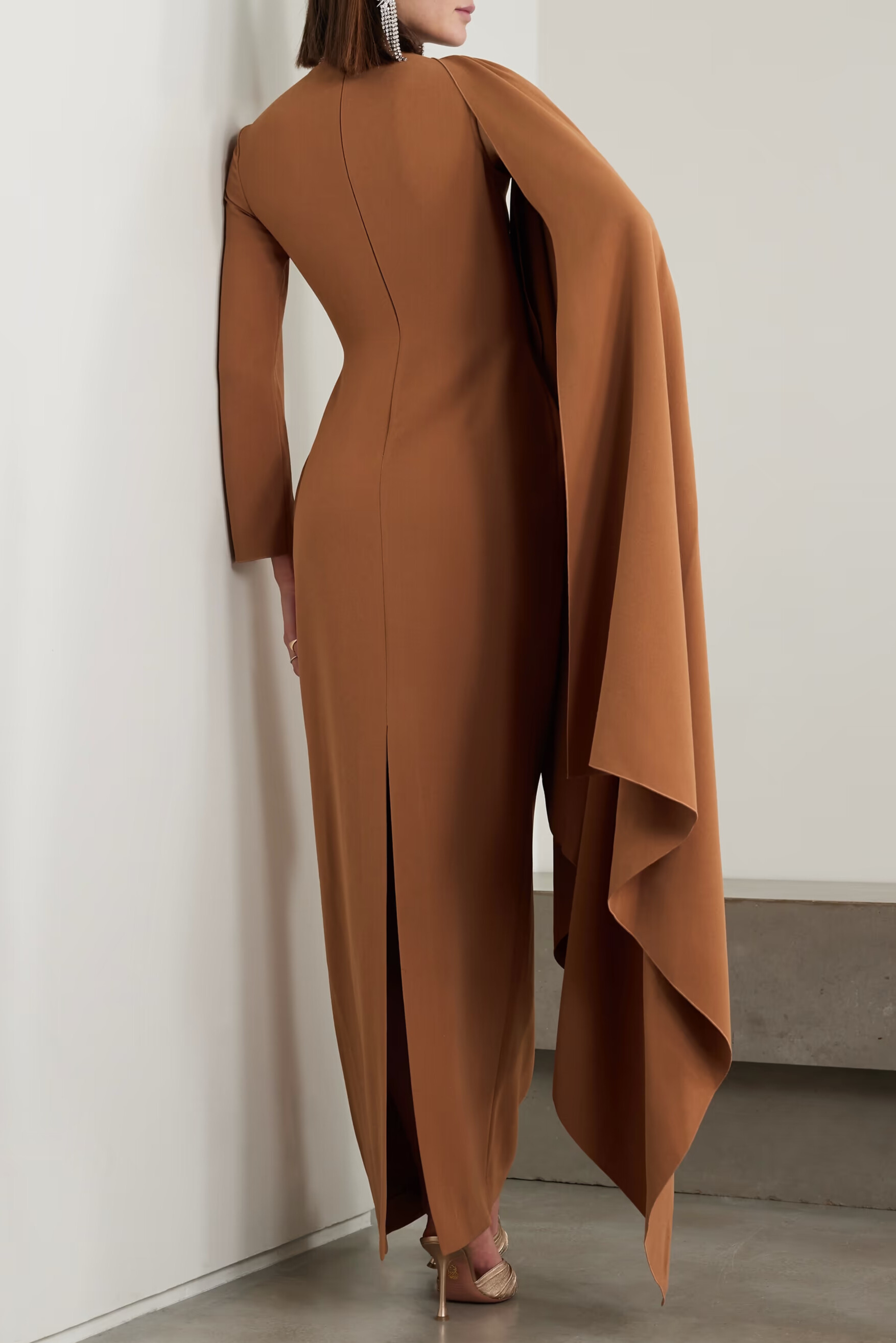 Jelia Asymmetric Draped Cape Sleeve Maxi Dress In Dark Mustard