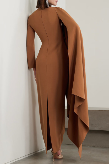 Jelia Asymmetric Draped Cape Sleeve Maxi Dress In Dark Mustard