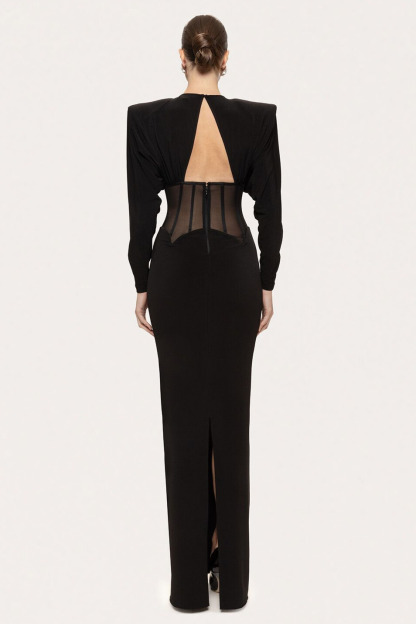 Sabrina Cutout Corset Split Maxi Dress In Black