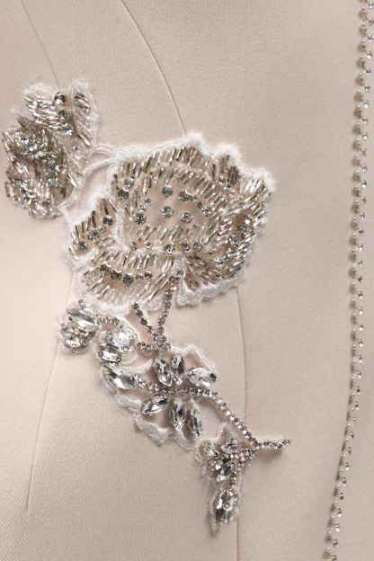 Celeste V Neck Rhinestone Flower Midi Dress In Apricot