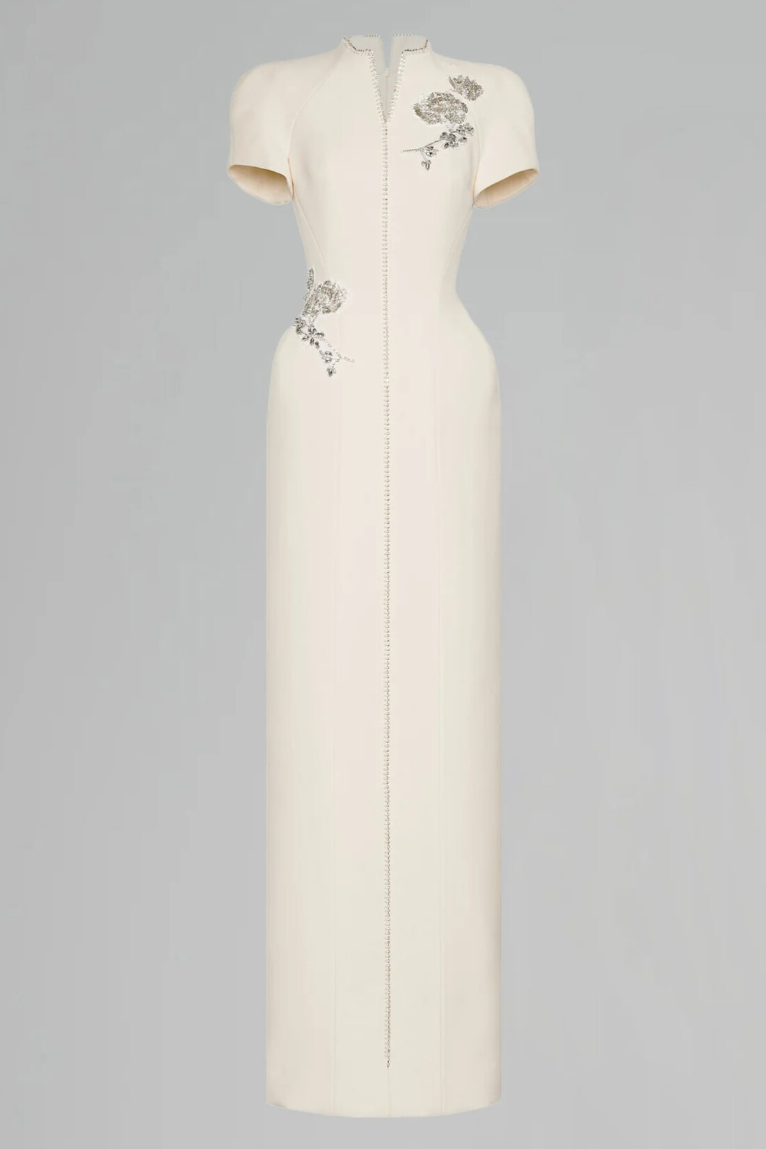 Celeste V Neck Rhinestone Flower Midi Dress In Apricot