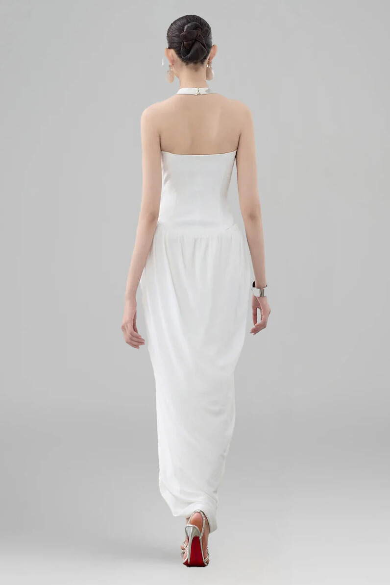 Isolde Halterneck Zipper Corset Maxi Dress In White