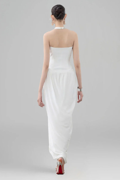 Isolde Halterneck Zipper Corset Maxi Dress In White