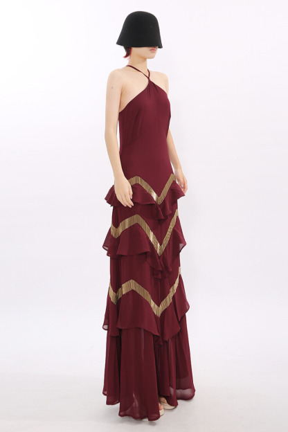 Kirrily Halterneck Tiered Maxi Dress In Red