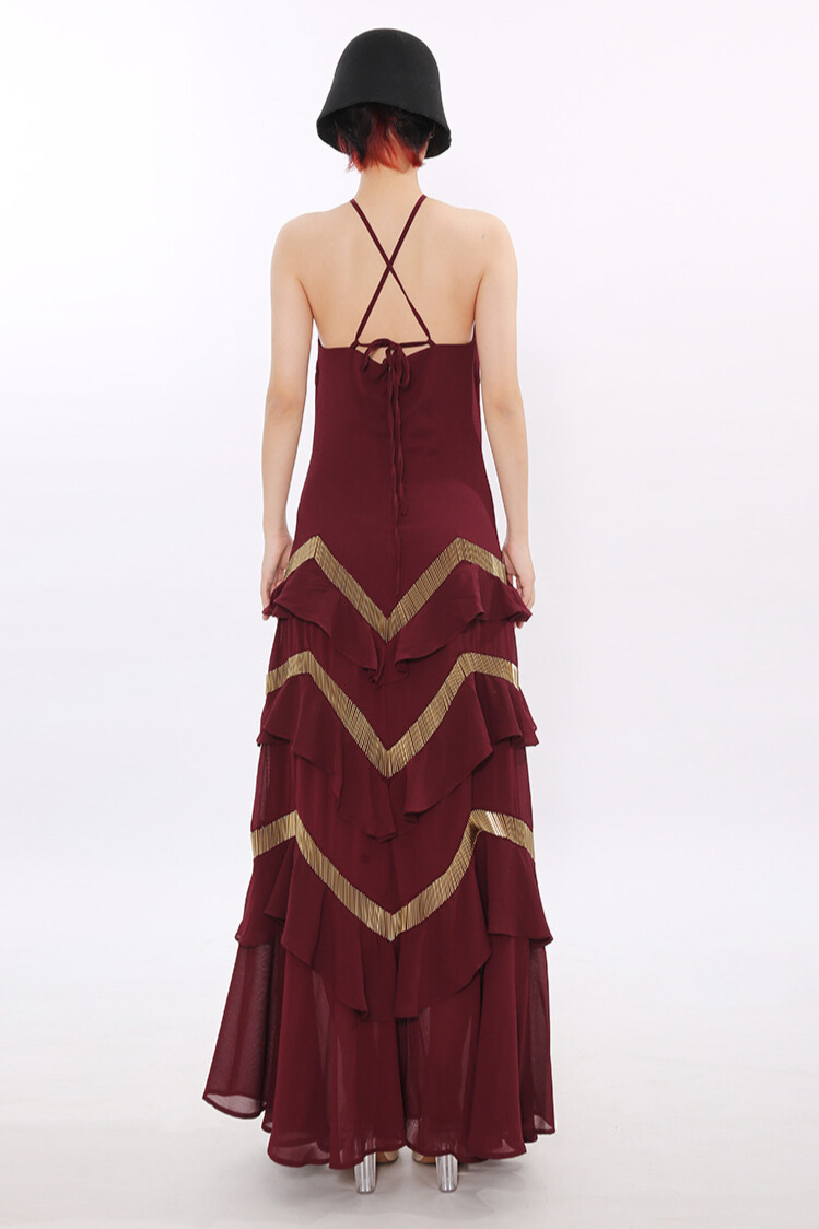 Kirrily Halterneck Tiered Maxi Dress In Red