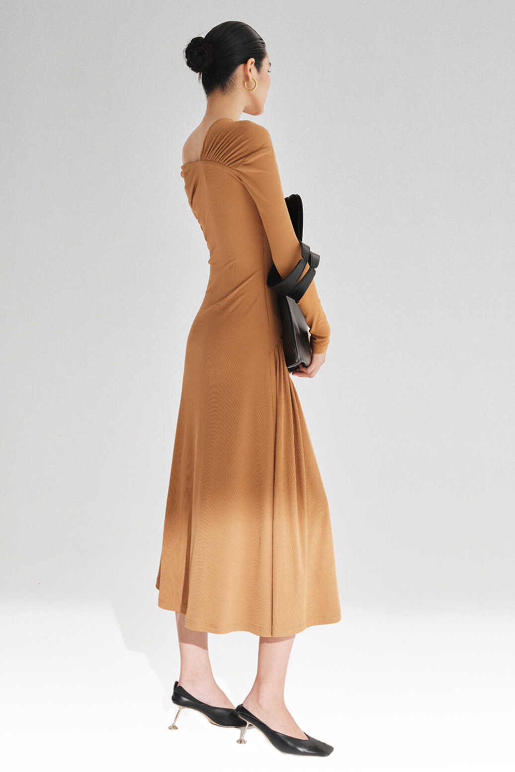 Arcadio One Shoulder Asymmetric Ruched Midi Dress In Orange