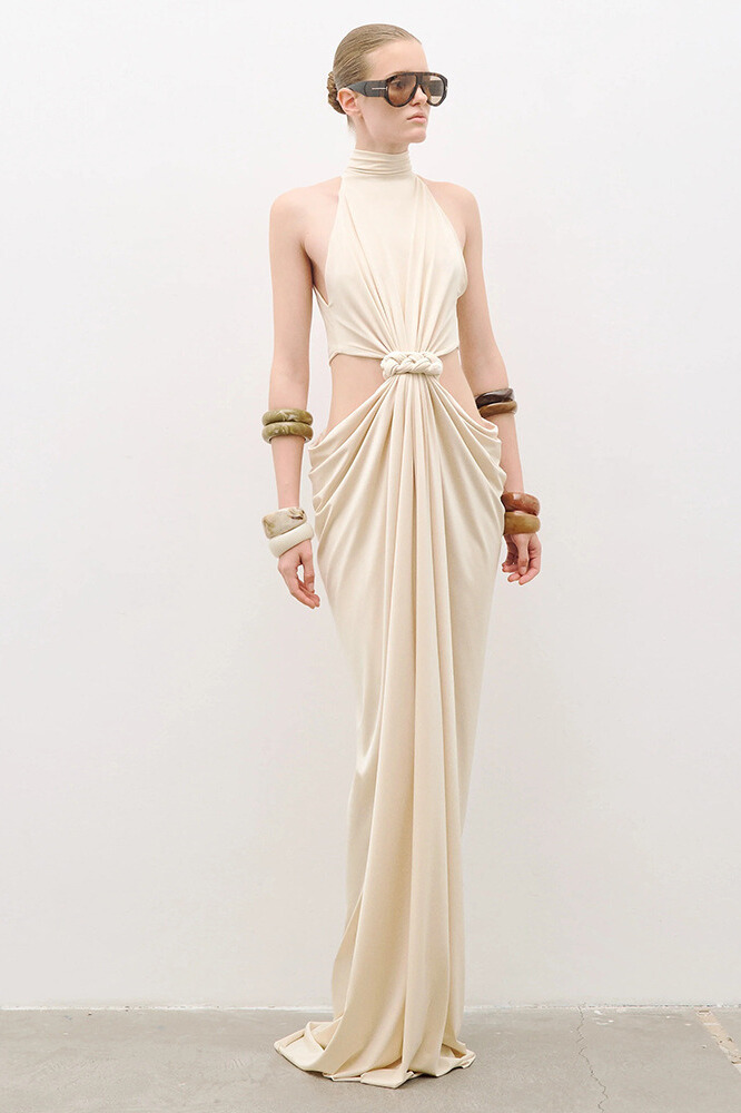 Berenice Halterneck Cutout Twisted Maxi Dress In Apricot