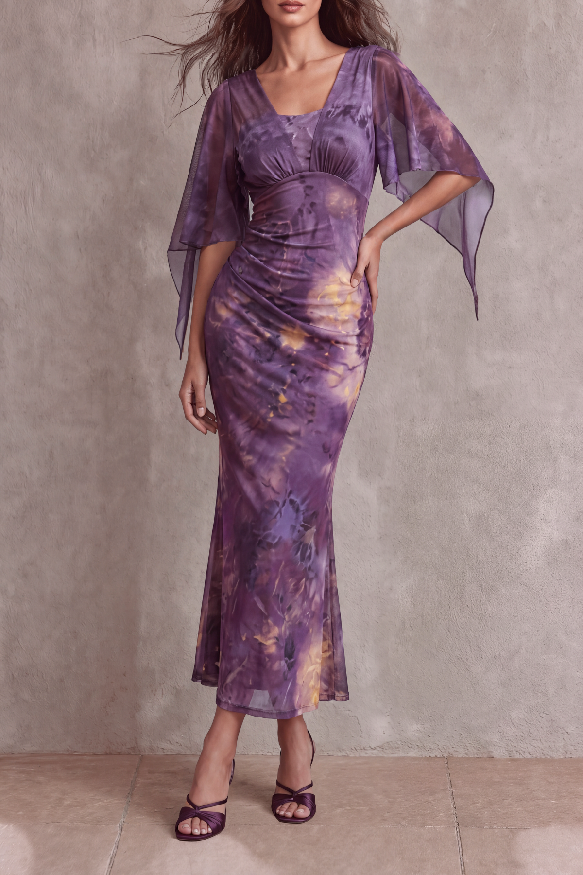 Mabel Batwing Sleeve Floral Midi Dress