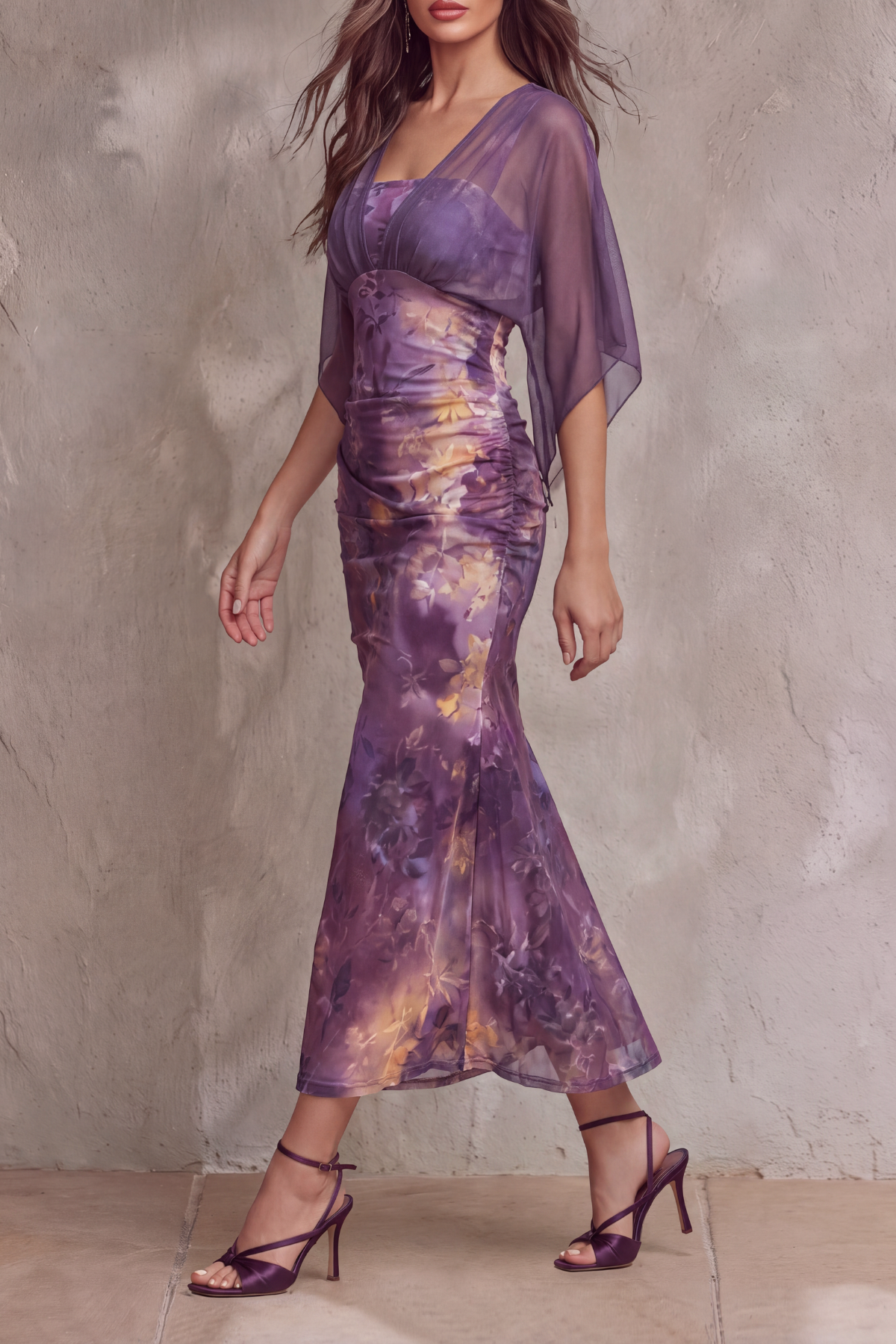 Mabel Batwing Sleeve Floral Midi Dress