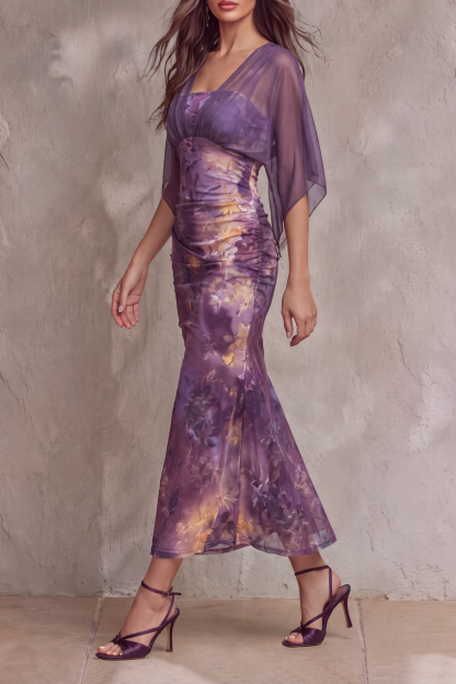Mabel Batwing Sleeve Floral Midi Dress