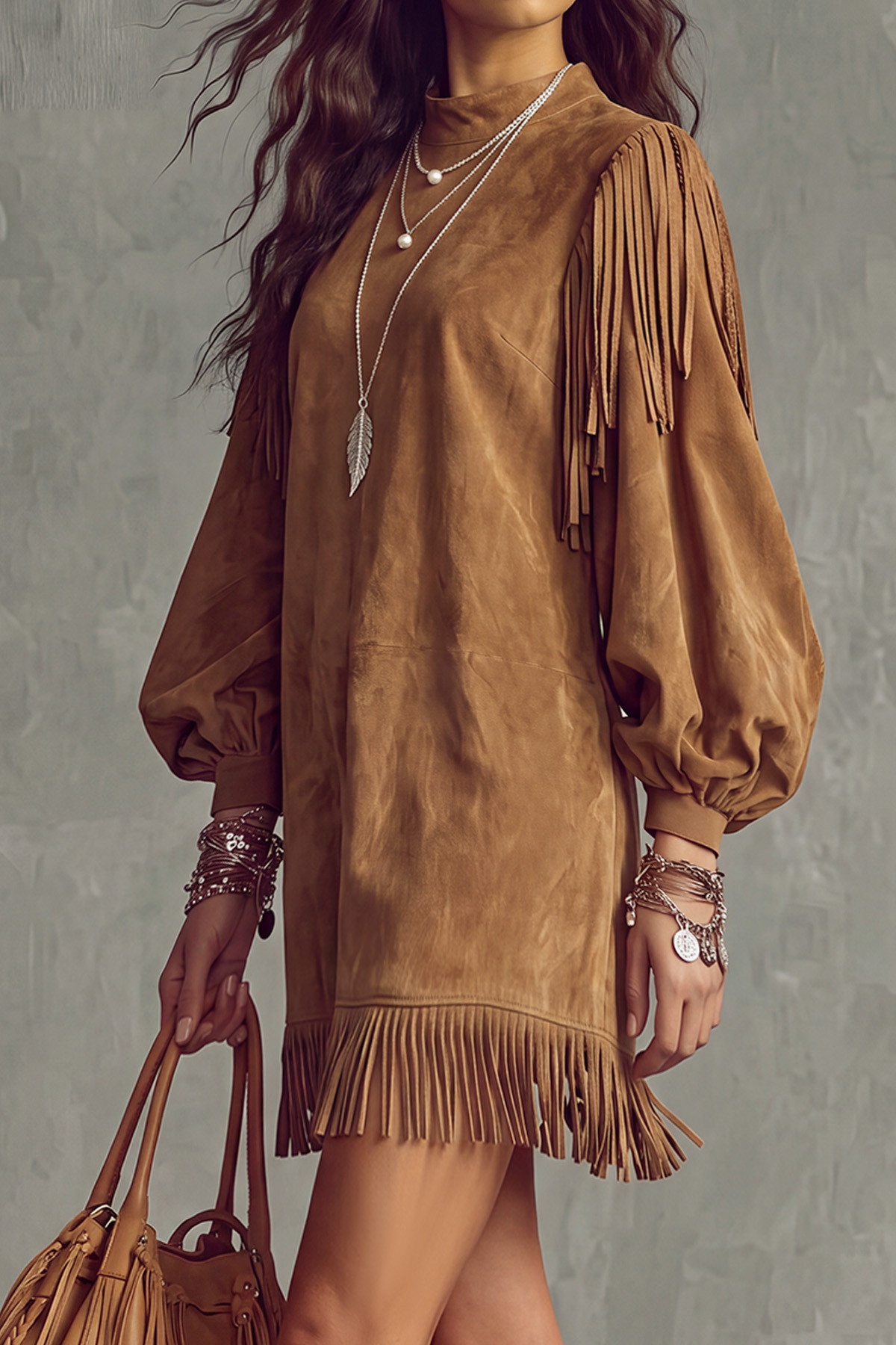  Marvelle Suede Fringe Mini Dress