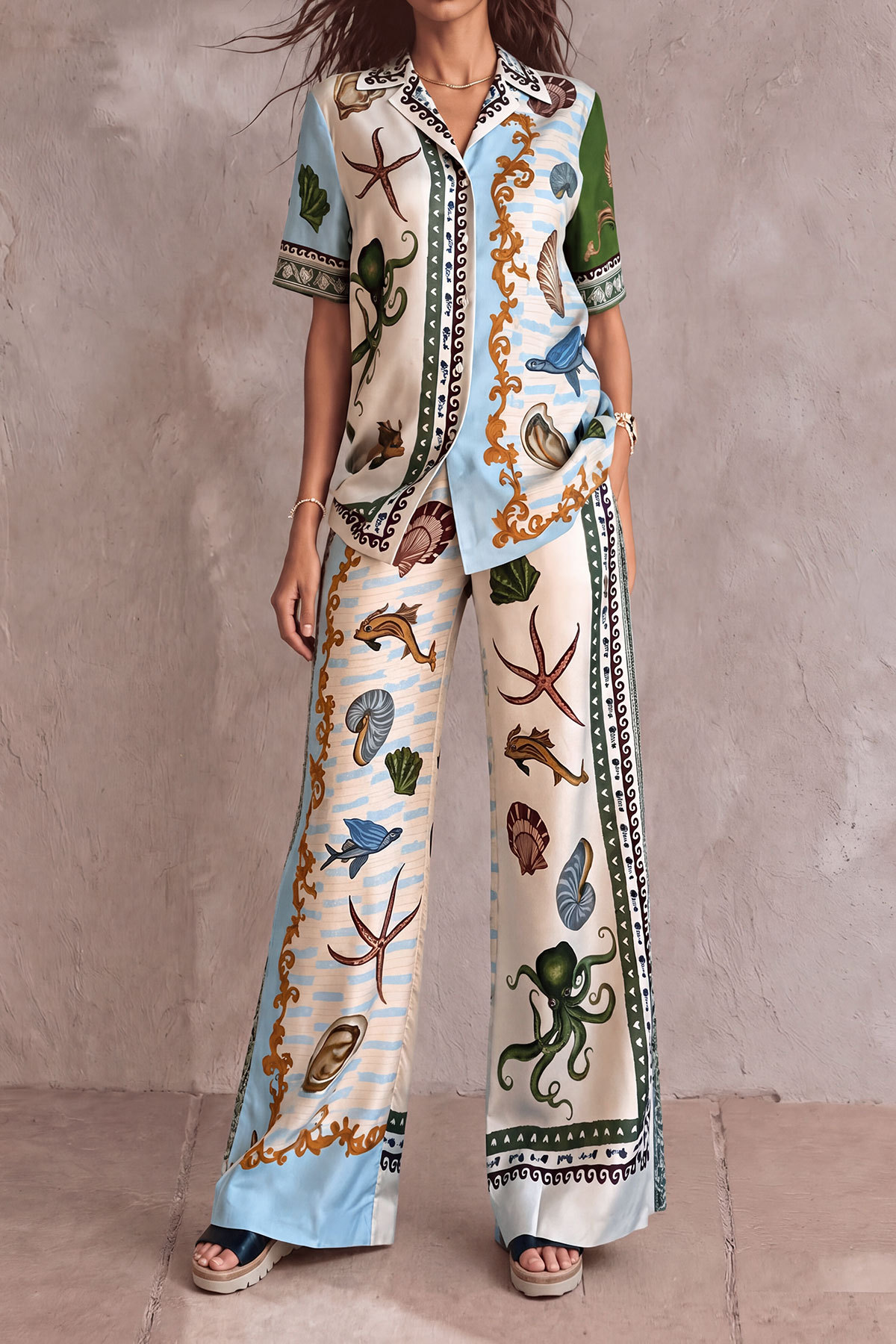 Meadow Print Wide Leg Pants Set