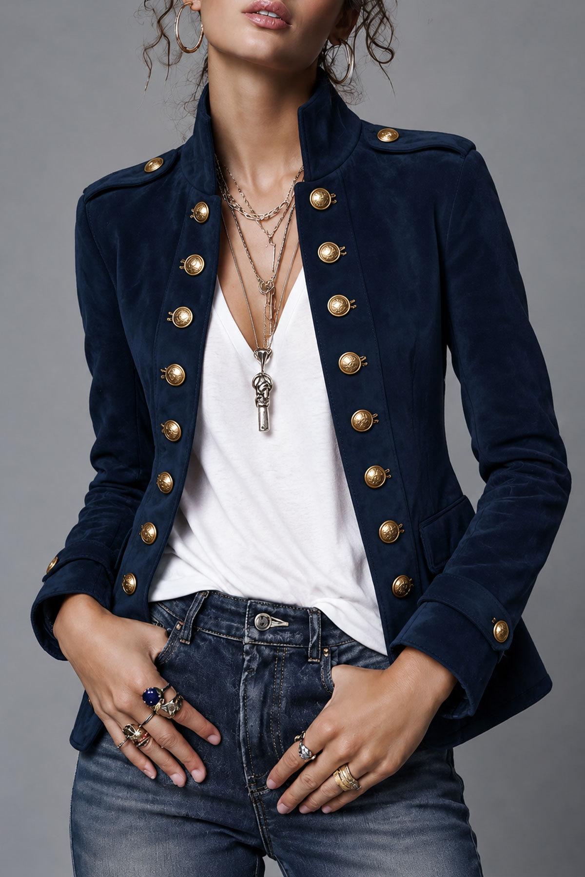 Melina Stand Collar Button Jacket