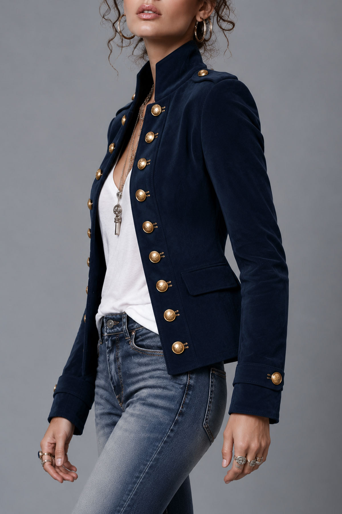 Melina Stand Collar Button Jacket
