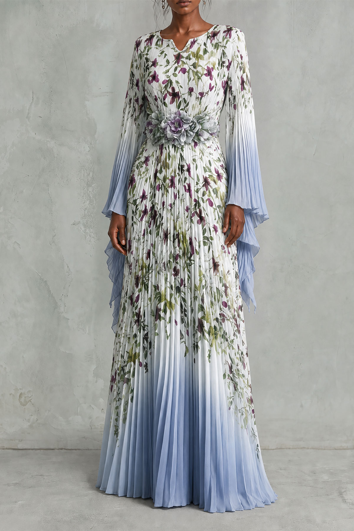 Melody Flower Pleated Maxi Dress