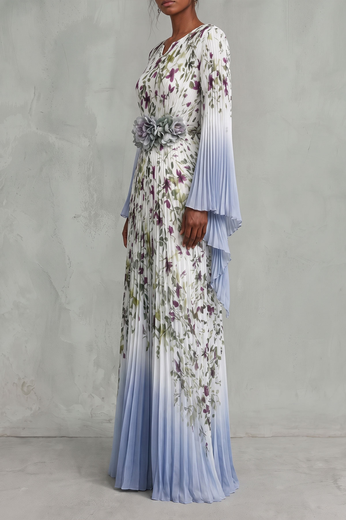 Melody Flower Pleated Maxi Dress