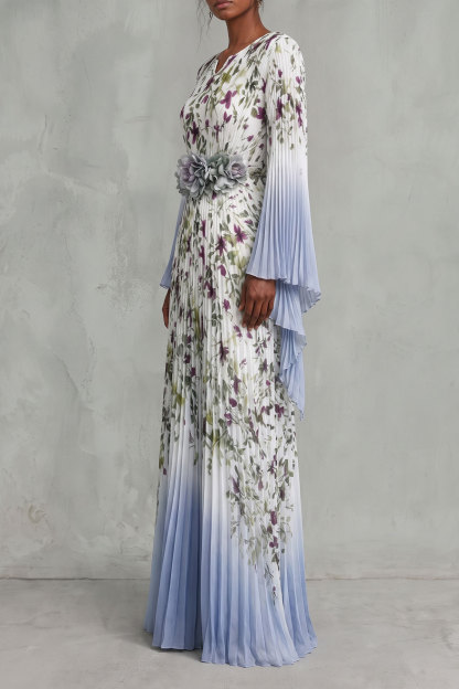 Melody Flower Pleated Maxi Dress