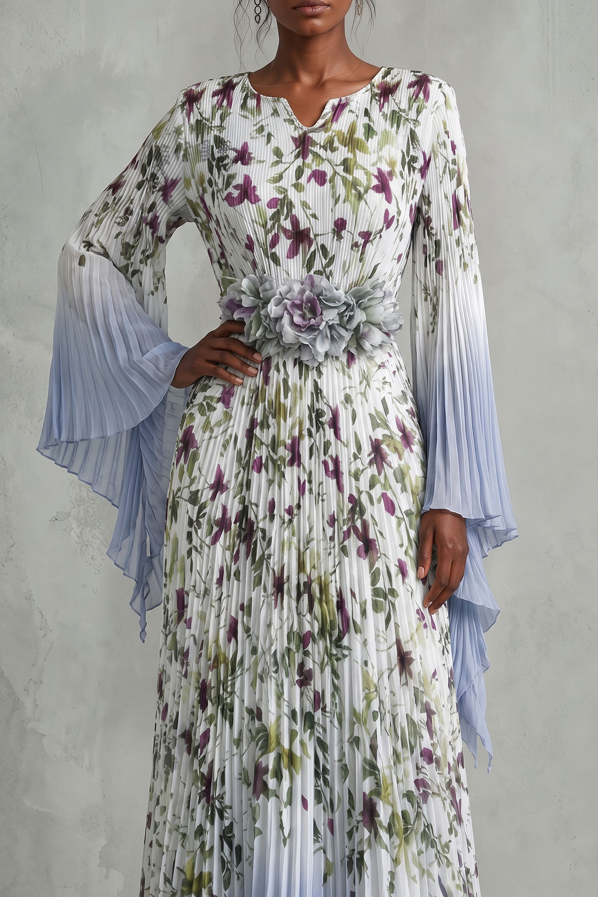 Melody Flower Pleated Maxi Dress