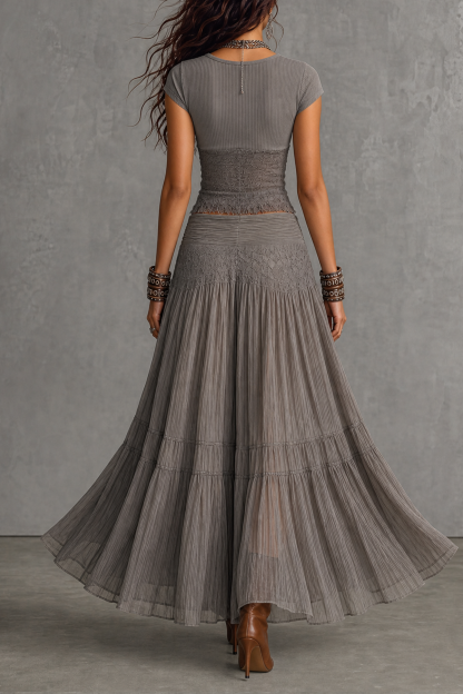 Novyss Round Neck Lace Maxi Skirt Set