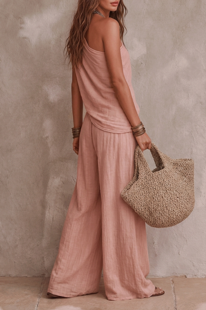 Melvique One Shoulder Wide Leg Pants Set