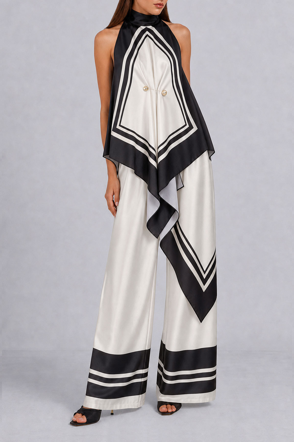 Mia Asymmetrical Scarf Print Pants Set