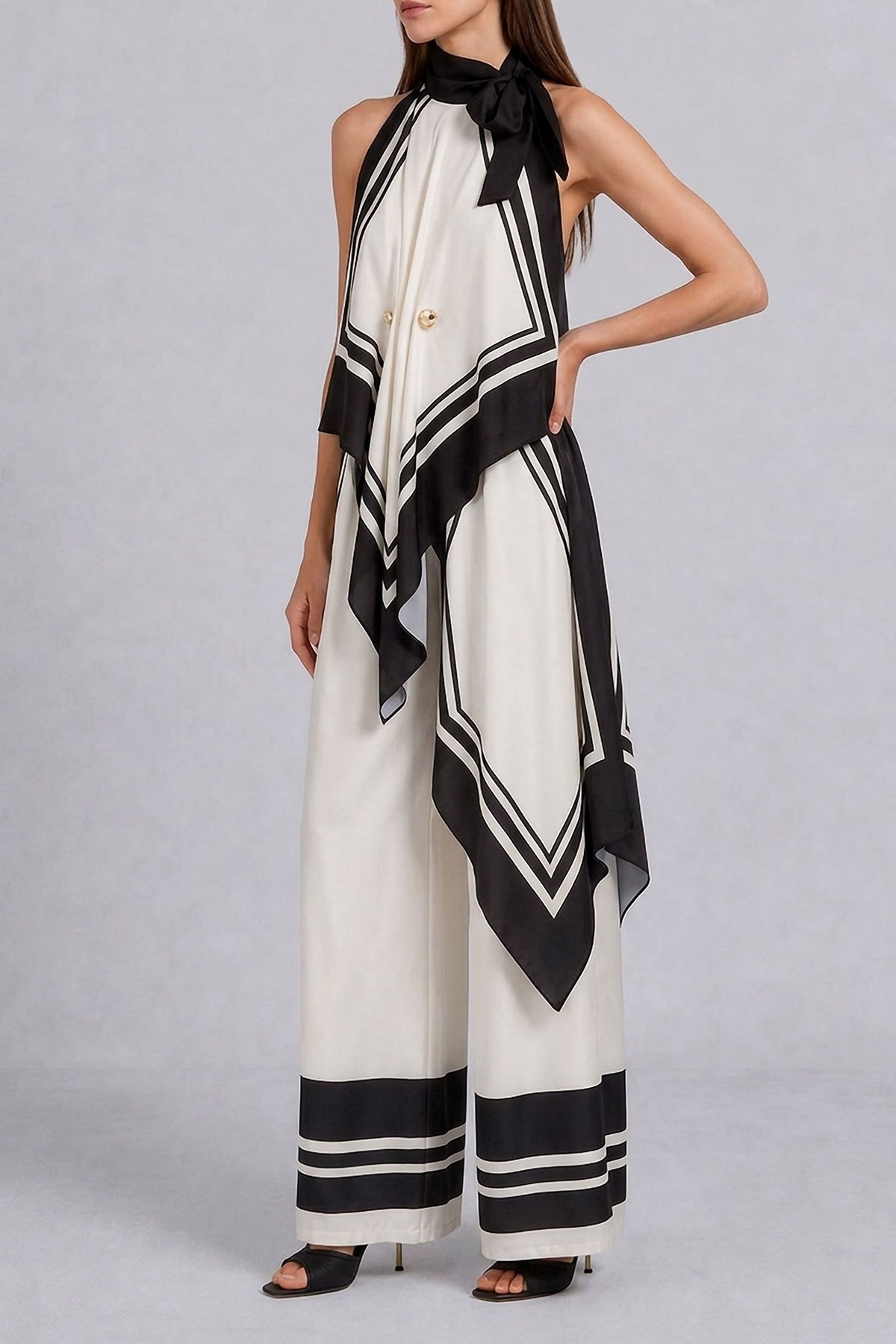 Mia Asymmetrical Scarf Print Pants Set