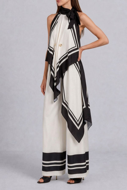 Mia Asymmetrical Scarf Print Pants Set