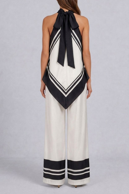 Mia Asymmetrical Scarf Print Pants Set