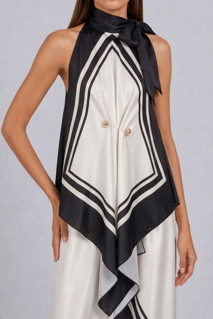 Mia Asymmetrical Scarf Print Pants Set